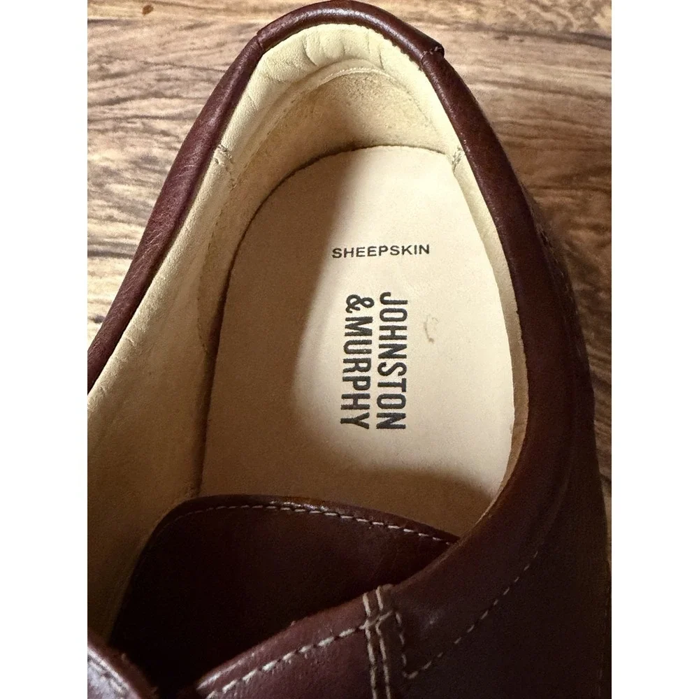 Johnston Murphy Mens CBrown Sheep Skin Cap Toe Lace Up Dress Casual Shoes 10 M